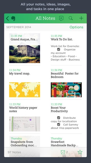 Evernote’s apps for iOS and Android are an excellent example of true “mobile-first” design— you can create content, edit it, share it, and perform complex searches all from the phone.