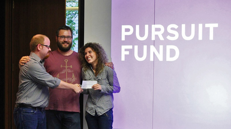 AIGA Raleigh Pursuit Fund Grant, presented by Brian Crawford to Hayley Hughes, circa 2013. Photo © Johnathan Opp.