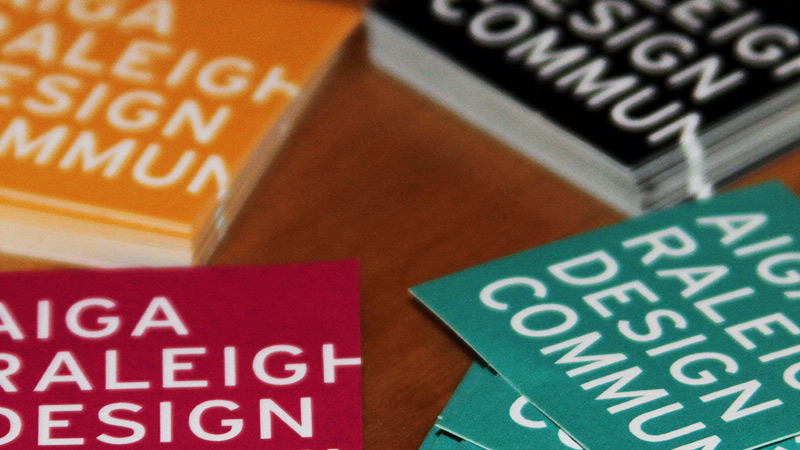 New branding for AIGA Raleigh on stickers. Photo © Amy Lyons.